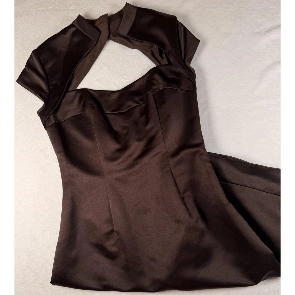 Eden Bridal Dress Womens 8 Brown Satin High Neck Keyhole Sheath Bridesmaid
